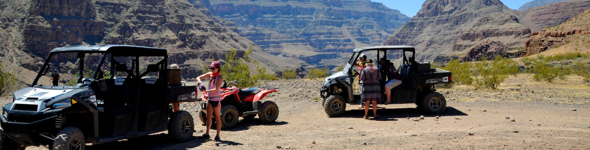 A visitor to Bar 10 Ranch rides an ATV en route to the Grand Canyon North