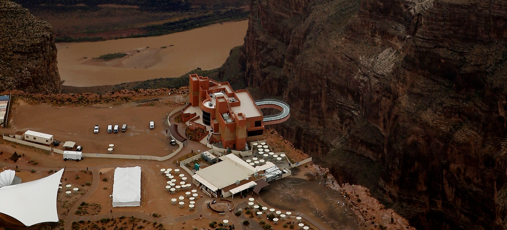 grand canyon west rim skywalk bridge from above