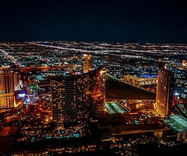 Photoshop of fireworks over the Las Vegas strip during New Year's Eve helicopter tour.