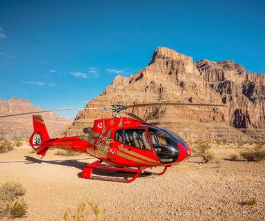 Helicopter landed at the bottom during a Grand Canyon Helicopter Tour