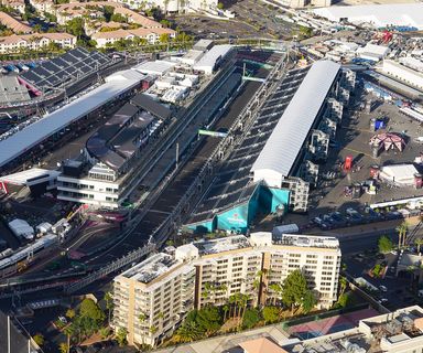 helicopter tour view of the las vegas street circuit during the day