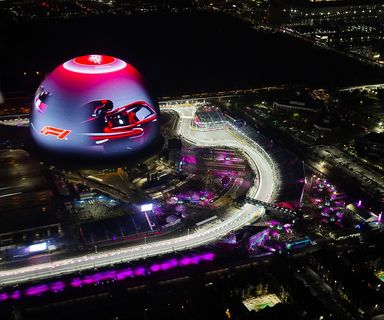a section of the vegas racetrack going around the MSG Sphere