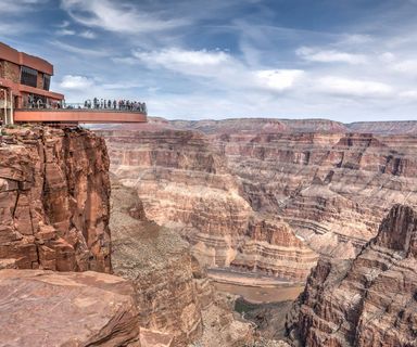 Guests exploring the world famous Skywalk Bridge at Grand Canyon West