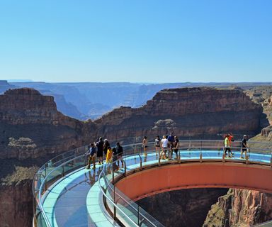 Aerial view of people walking the Grand Canyon Skywalk