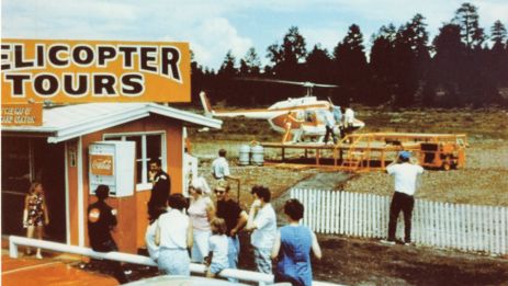 a vintage photo of a grand canyon helicopter tour