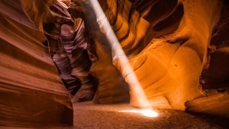 an interior shot of a sandstone corridor within Antelope Canyon