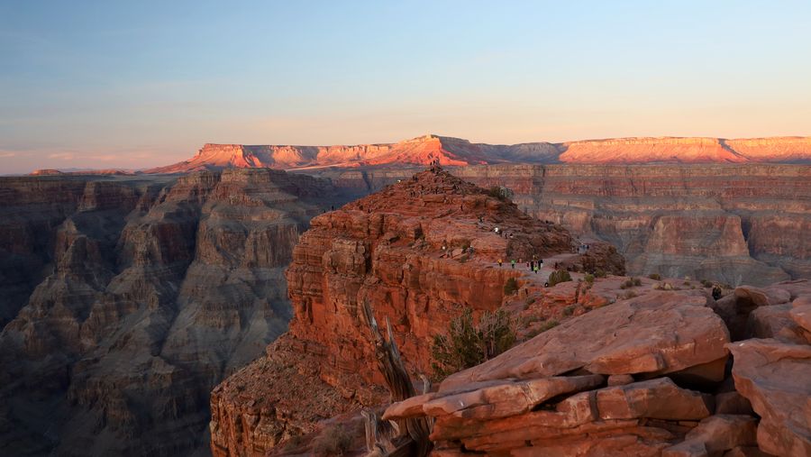 sun setting at grand canyon west rim
