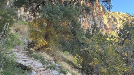 Several people aboard a raft on the Colorado River
