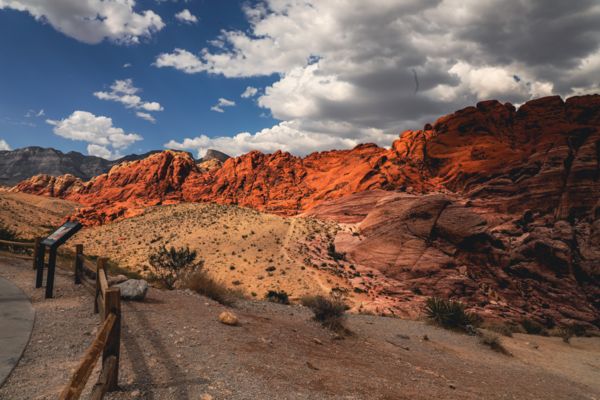 Colorful Red Rock Canyon partially cloudy skies from viewpoint