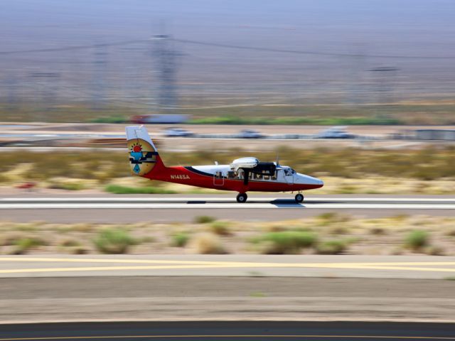 A Vistaliner Twin Otter preparing for departure at the Boulder City air terminal