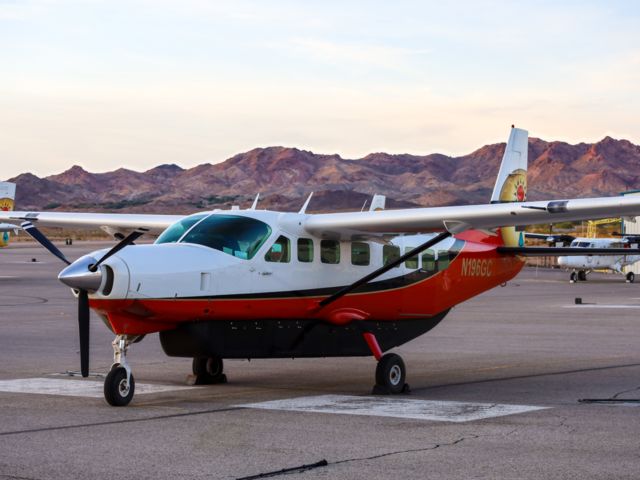 Cessna Caravan parked beside the hangar at Boulder City