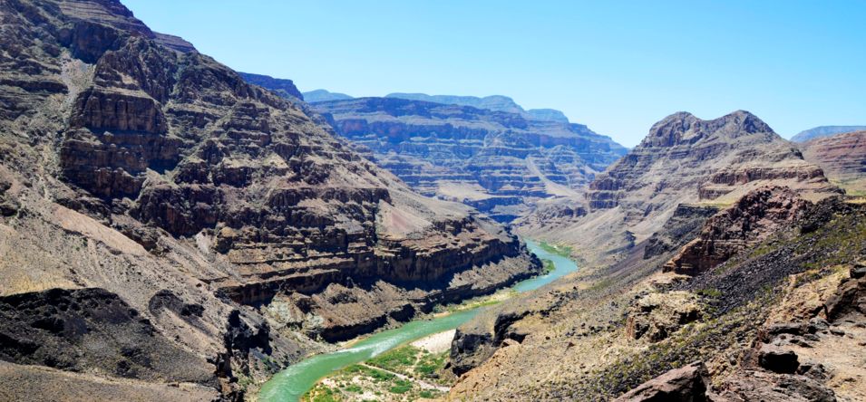 The Colorado River cuts through a scenic region of the Grand Canyon North Rim