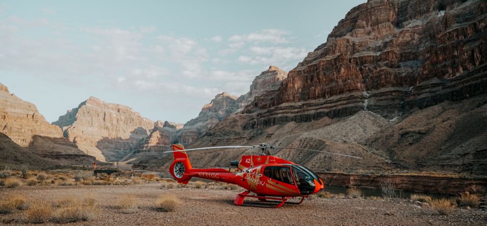 a helicopter tour landing at the bottom of the grand canyon