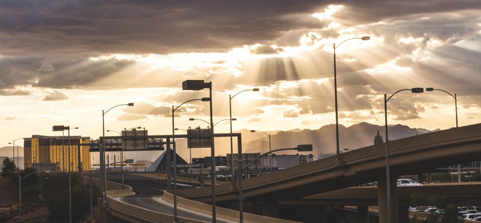 Las Vegas highway ramps near LAS airport during sunset
